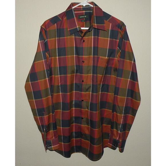 Orvis Men’s Medium Tall MT LS Snap Shirt Multi-Colored Plaid Black Snaps Stretch - Picture 1 of 4